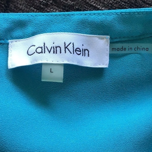 Calvin Klein Light Blue Button Up 3/4 Sleeve Shirt Blouse Size L - Picture 9 of 13